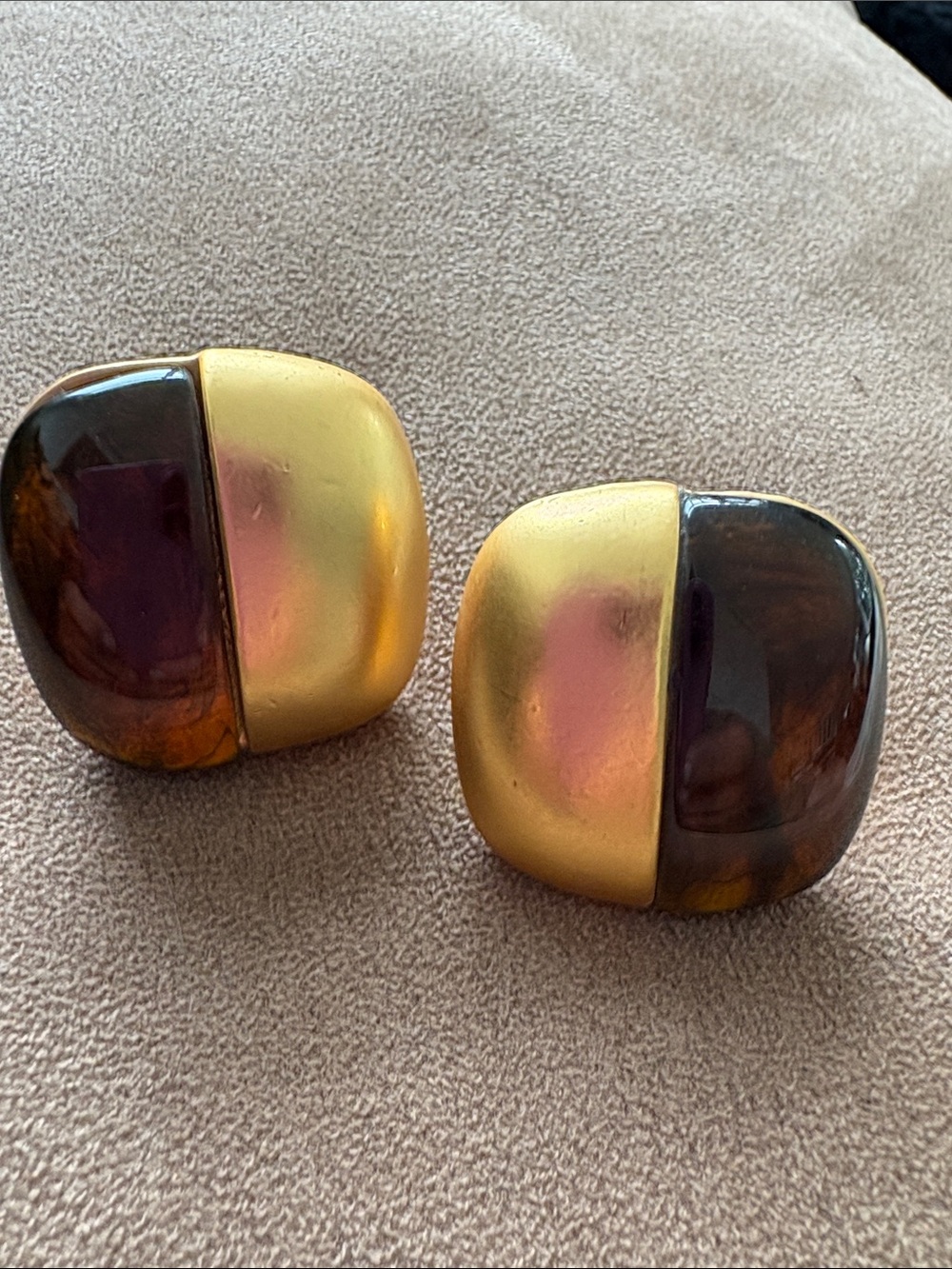 Gold and Topaz Metal / Statement Clip-On Earrings Vintage New
